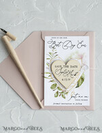 SAVE THE DATES rustic boho magnets Save the Date Card with Geometric greenery Heart with Personalised Rustic Wooden Fridge Magnet 7