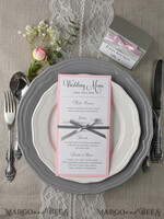 MENU & PROGRAMS rustic and lace Glamour Blush Pink Wedding Menu, Romantic Minimalist Dinner menu with Ribbon, Elegant Simple Party Table Menu, Modern Chic White And Pink Wedding Menu Card     5
