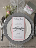 MENU & PROGRAMS rustic and lace Glamour Blush Pink Wedding Menu, Romantic Minimalist Dinner menu with Ribbon, Elegant Simple Party Table Menu, Modern Chic White And Pink Wedding Menu Card     5