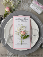 MENU & PROGRAMS rustic and lace Glamour Blush Pink Wedding Menu, Romantic Minimalist Dinner menu with Ribbon, Elegant Simple Party Table Menu, Modern Chic White And Pink Wedding Menu Card     5