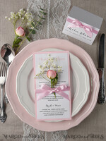 MENU & PROGRAMS rustic and lace Romantic Blush Pink Wedding Menu With Ribbon, Glamour Minimalist Dinner menu with Ribbon, Elegant Simple Party Table Menu, Modern White & Pink Wedding Menu Card4