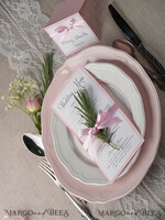 MENU & PROGRAMS rustic and lace Romantic Handmade Blush Pink Wedding Menu, Glamour Minimalist Dinner menu with Ribbon, Elegant Simple Party Table Menu, Modern White And Pink Wedding Menu Card 5