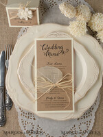 MENU & PROGRAMS rustic and lace Rustic Brown Wedding Menu, Barn Wedding Dinner Menu, Eco Romantic Personalized Cards with Twine And Leaf, Kraft Wedding Menu, Simple Rustic Wedding Menu, Elegant Eco Brown Wedding Menu Cards3