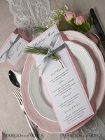 MENU & PROGRAMS rustic and lace Romantic Wedding Menu with Grey Ribbon, Vintage Personalized Menu Cards, Light Grey and Blush Pink Shabby Chic Wedding Menu, Elegant Handmade Wedding Menu Card 4