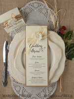 MENU & PROGRAMS rustic and lace Rustic Wedding Menu with Flower, Barn Wedding Menu Cards, Eco Romantic Personalized Cards with Decoration, Simple Rustic Wedding Program, Elegant Ecru Wedding  3