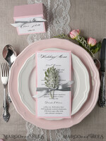 MENU & PROGRAMS rustic and lace Romantic Wedding Menu with Grey Ribbon, Vintage Personalized Menu Cards, Light Grey and Blush Pink Shabby Chic Wedding Menu, Handmade White & Pink Wedding Menu6