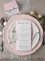 MENU & PROGRAMS rustic and lace Romantic Wedding Menu with Grey Ribbon, Vintage Personalized Menu Cards, Light Grey and Blush Pink Shabby Chic Wedding Menu, Handmade White & Pink Wedding Menu6