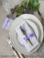 MENU & PROGRAMS rustic and lace Delicate Handmade Lilac Wedding Menu, Elegant Wedding Menus With Lavender, Minimalistic Chic Purple Wedding Menu Cards, Modern Minimal Dinner Card for Wedding  8