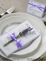 MENU & PROGRAMS rustic and lace Delicate Handmade Lilac Wedding Menu, Elegant Wedding Menus With Lavender, Minimalistic Chic Purple Wedding Menu Cards, Modern Minimal Dinner Card for Wedding  8