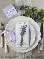 MENU & PROGRAMS rustic and lace Delicate Handmade Lilac Wedding Menu, Elegant Wedding Menus With Lavender, Minimalistic Chic Purple Wedding Menu Cards, Modern Minimal Dinner Card for Wedding  8