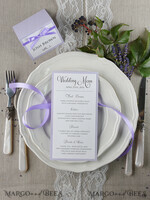 MENU & PROGRAMS rustic and lace Delicate Handmade Lilac Wedding Menu, Elegant Wedding Menus With Lavender, Minimalistic Chic Purple Wedding Menu Cards, Modern Minimal Dinner Card for Wedding  8