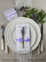 MENU & PROGRAMS rustic and lace Delicate Handmade Lilac Wedding Menu, Elegant Wedding Menus With Lavender, Minimalistic Chic Purple Wedding Menu Cards, Modern Minimal Dinner Card for Wedding  8