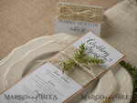 MENU & PROGRAMS rustic and lace Minimalist Brown Wedding Menu, Aesthetic Reception Dinner Menu, Romantic Shabby Chic Menu With Burlap Twine, Elegant Handmade White & Brown Wedding Menu Cards  3