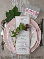 MENU & PROGRAMS rustic and lace Glamour Rustic Wedding Menu, Bespoke Chic Vintage Wedding Menu Cards, Elegant Wedding Menus With Pink Ribbon, Minimalist White And Eco Brown Wedding Menus    4