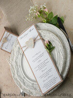 MENU & PROGRAMS rustic and lace Minimalistic White Wedding Menus, Elegant Rustic  Wedding Menu Cards, Aesthetic Wedding Dinner Menu with Wooden Heart, Modern Wedding Menu, Delicate Classic Wedding Menu3