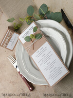 MENÜ & PROGRAMME  
 rustikal und Spitze Minimalistische weiße Hochzeitsmenüs, elegante rustikale Hochzeitsmenükarten, ästhetisches Hochzeitsdinner-Menü mit Schnur, modernes Hochzeitsmenü, zartes klassisches Hochzeitsmenü.3