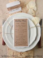 MENÜ & PROGRAMME  
 rustikal und Spitze Rustikales Hochzeitsmenü, Hochzeitsdinner-Menü in der Scheune, ökologische romantische personalisierte Karten mit Blatt und Schnur, Kraft-Hochzeitsmenü, einfaches handgemachtes rustikales Hochzeitsmenü3