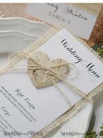 MENÜ & PROGRAMME  
 rustikal und Spitze Minimalistische weiße Hochzeitsmenüs, elegante rustikale Hochzeitsmenükarten, ästhetisches Hochzeitsdinner-Menü mit Holzherz, modernes Hochzeitsmenü, zartes klassisches Hochzeitsmenü.3