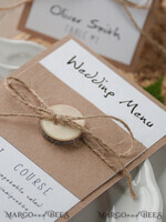 MENÜ & PROGRAMME  
 rustikal und Spitze Rustikales Hochzeitsmenü mit Schnur, Hochzeitsdinner-Menü im Scheunenstil, ökologische romantische personalisierte Karten mit Holzherz, Kraft-Hochzeitsmenü, einfaches rustikales Hochzeitsmenü aus Jute, elegante Hochzeitsmenükarten.3