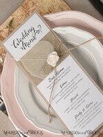 MENU & PROGRAMS rustic and lace Rustic Wedding Menu with Burlap, Barn Wedding Menu Cards, Eco Romantic Personalized Cards with Flower, Simple Rustic Menu, Elegant Handmade Ecru Wedding Cards 3