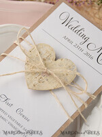MENU & PROGRAMS rustic and lace Rustic Wedding Menu with Lace, Barn Wedding Dinner Menu, Eco Romantic Personalized Cards with Wooden Heart, Kraft Wedding Menu, Simple Rustic Wedding Menu, Elegant White Wedding Menu Cards3