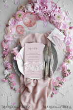 MENU & PROGRAMS rustic and lace Romantic Blush Pink Wedding Menu with Ribbon, Vintage Lace Personalized Menu Cards, Shabby Chic Wedding Menu with Floral Motif, Minimalistic Wedding Cards      10