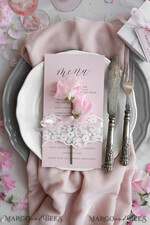 MENU & PROGRAMS rustic and lace Romantic Blush Pink Wedding Menu with Ribbon, Vintage Lace Personalized Menu Cards, Shabby Chic Wedding Menu with Floral Motif, Minimalistic Wedding Cards      10