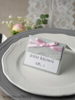 PLACE CARDS / TABLE CARDS rustic and lace Elegant White and Grey Wedding Place Cards, Rustic Name Tags, Romantic Wedding Place Cards with Lace and Pink Ribbon, Custom Text, Rustic Wedding Place Cards6