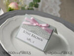 PLACE CARDS / TABLE CARDS rustic and lace Elegant White and Grey Wedding Place Cards, Rustic Name Tags, Romantic Wedding Place Cards with Lace and Pink Ribbon, Custom Text, Rustic Wedding Place Cards6