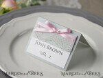 PLACE CARDS / TABLE CARDS rustic and lace Elegant White and Grey Wedding Place Cards, Rustic Name Tags, Romantic Wedding Place Cards with Lace and Pink Ribbon, Custom Text, Rustic Wedding Place Cards6