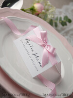PLACE CARDS / TABLE CARDS rustic and lace Romantic White Minimalist Wedding Table Place Cards with Pink Ribbon, Modern Elegant Botanical Place Card, Glamour Table Cards, Gorgeous Floral Wedding Name Tag3