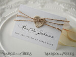 PLACE CARDS / TABLE CARDS rustic and lace Elegant Eco White Wedding Place Cards with Wooden Heart, White Wedding Name Tags with Burlap Twine and Birch Heart, Rustic Wedding Stationery, Editable Text3