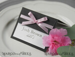 PLACE CARDS / TABLE CARDS rustic and lace Romantic Black Minimalist Wedding Table Place Cards with Pink Ribbon, Modern Elegant Botanical Place Card, Glamour Table Cards, Gorgeous Rustic Wedding Name Tag4