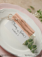 PLACE CARDS / TABLE CARDS rustic and lace Elegant Eco White and Pink Wedding Place Cards with Burlap Twine, White Wedding Name Tags with Burlap Twine and Birch Heart, Rustic Wedding Stationery, Editable5