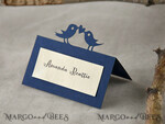 PLATZKARTEN / TISCHKARTEN  
 rustikal und Spitze Elegante marineblaue Hochzeitsplatzkarten mit Vogeldekor, elfenbeinfarbene und dunkelblaue Hochzeitsnamensschilder, rustikale Hochzeitsstationery, rustikale Hochzeitsbegleitkarten.2