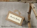 PLATZKARTEN / TISCHKARTEN  
 rustikal und Spitze Ökologische braune Hochzeitsplatzkarten mit Vogel-Dekor, cremefarbene und ökologische Hochzeitsnamensschilder, rustikale Hochzeitsstationery, rustikale Hochzeitsbegleitkarten, bearbeitbarer Text3