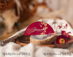 PLACE CARDS / TABLE CARDS Acrylic Gold Clear / Wood 3D Acrylic Arch Burgundy Flat Place Card, Clear Acrylic and Gold Flat Place Card, Maroon Gold Plexi Flat Place Card, Marsala Luxury Wedding Table Decor, White Text12