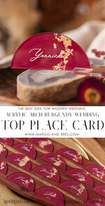 PLACE CARDS / TABLE CARDS Acrylic Gold Clear / Wood 3D Acrylic Arch Burgundy Flat Place Card, Clear Acrylic and Gold Flat Place Card, Maroon Gold Plexi Flat Place Card, Marsala Luxury Wedding Table Decor, White Text12