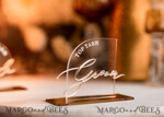 PLACE CARDS / TABLE CARDS Acrylic Gold Clear / Wood 3D Modern half arch Acrylic Place card with stand, Wedding seat Cards, Transparent Acryl Name Card, Luxury seating card with white and gold wording, Editable Text11