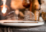 PLACE CARDS / TABLE CARDS Acrylic Gold Clear / Wood 3D Modern half arch Acrylic Place card with stand, Wedding seat Cards, Transparent Acryl Name Card, Luxury seating card with white and gold wording, Editable Text11