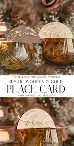 PLACE CARDS / TABLE CARDS Acrylic Gold Clear / Wood 3D Rustic Arch Place Card with Stand, modern wood Name Cards, Premium Arch Golden Seating Cards, Wooden Gold mirror Escort Cards, Boho Natural Place Cards15