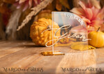PLACE CARDS / TABLE CARDS Acrylic Gold Clear / Wood 3D Modern half arch Acrylic Place card with stand, Wedding seat Cards, Plexi glass Clear Name Card premium, luxury seating card, Golden 3D Guest Names Card14