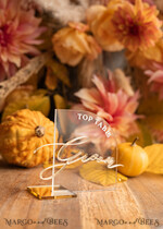 PLACE CARDS / TABLE CARDS Acrylic Gold Clear / Wood 3D Modern half arch Acrylic Place card with stand, Wedding seat Cards, Plexi glass Clear Name Card premium, luxury seating card, Golden 3D Guest Names Card14