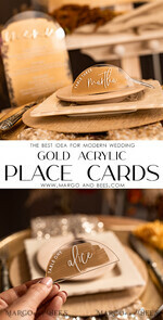 PLACE CARDS / TABLE CARDS Acrylic Gold Clear / Wood 3D Modern Arch Acrylic Gold Place Cards, Wedding Place Cards, Arch Clear Name Card, Premium Luxury Seating Cards, Editable Text Escort Card, White Print Name Cards16