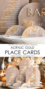 PLATZKARTEN / TISCHKARTEN  
 Acrylgold klar / Holz 3D Acrylbogen Beige Platzkarte mit Ständer, klare Acryl- und goldene flache Platzkarte, nude goldene Plexi-flache Platzkarte, tanzen Luxus Hochzeitsdekoration, erdige Hochzeit15