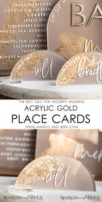 PLATZKARTEN / TISCHKARTEN  
 Acrylgold klar / Holz 3D Acrylbogen Beige Platzkarte mit Ständer, klare Acryl- und goldene flache Platzkarte, nude goldene Plexi-flache Platzkarte, tanzen Luxus Hochzeitsdekoration, erdige Hochzeit15