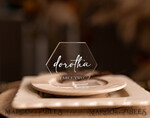 PLACE CARDS / TABLE CARDS Acrylic Gold Clear / Wood 3D Modern Hexagon Acrylic Place Cards with Stand, Wedding Place Cards, Geometric Clear Acryl Name Card, Premium Luxury Seating Card, Editable Text Escort Cards2