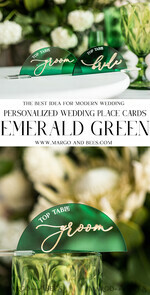 PLACE CARDS / TABLE CARDS Acrylic Gold Clear / Wood 3D Modern Arch Green Acrylic Place Card with Stand, Premium Wedding Seat Cards, Green Acrylic Name Card, Luxury Seating Card, Gold 3D Guest Names, Editable Text18
