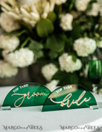 PLACE CARDS / TABLE CARDS Acrylic Gold Clear / Wood 3D Modern Arch Green Acrylic Place Card with Stand, Premium Wedding Seat Cards, Green Acrylic Name Card, Luxury Seating Card, Gold 3D Guest Names, Editable Text18