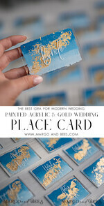PLACE CARDS / TABLE CARDS Acrylic Gold Clear / Wood 3D Modern Ombre sky blue Acrylic Place card, Wedding Place Cards, Royal Blue Name Card premium, Transparent Acryl Seating Card, Painted Luxury Escort Cards14